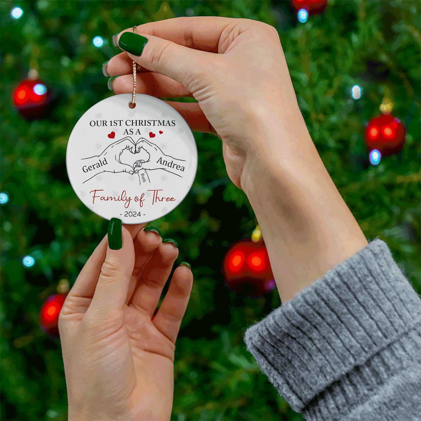 Family of Three - First Christmas | New Family Keepsake | Ceramic Ornament